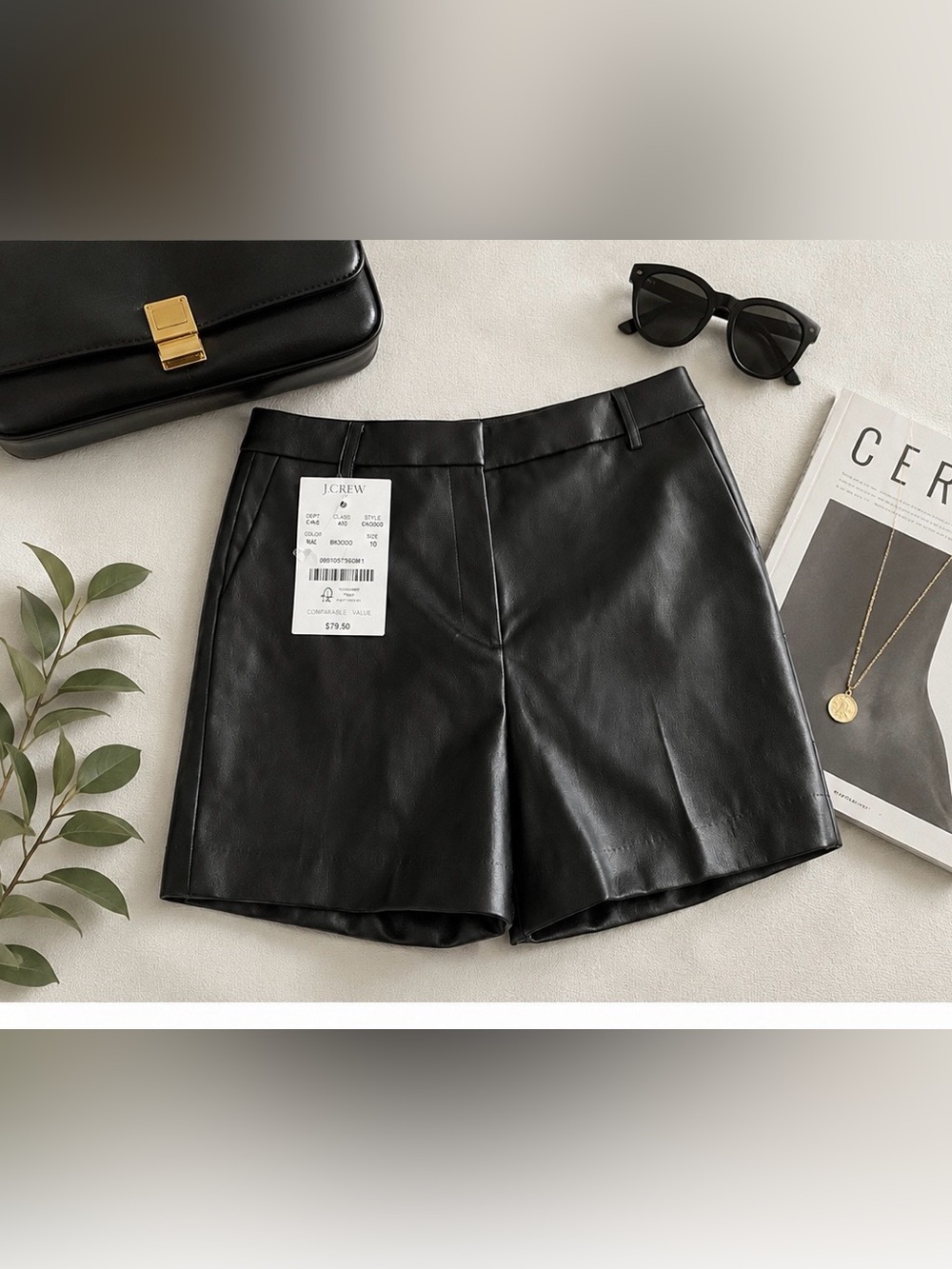 NWT J. Crew Faux Leather Shorts Black High Rise Tailored Vegan Leather Size 10